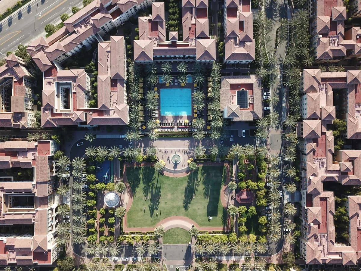 An aerial view of a residential complex; illustrative stock photography, not a Broom Home listing.